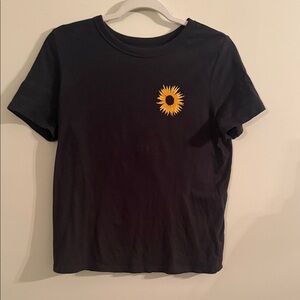 Old Navy Black T-Shirt with Sunflower Design